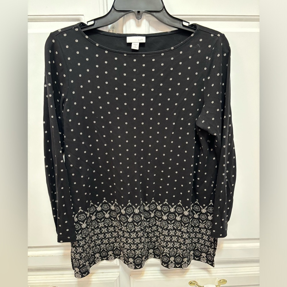 J. Jill Black Floral Polka Dot Long Sleeve Top Blouse Women’s Size Small